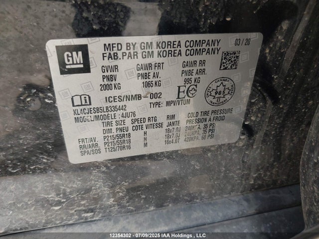 Buick luv: mfi, variable valve timing, alum, e85 max 2020 KL4CJESB5LB335442 Image 9