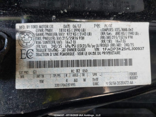 1FADP3K25HL300937 Ford 2.0l gdi
