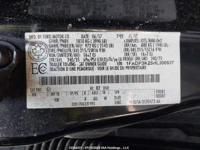 1FADP3K25HL300937 Ford 2.0l gdi