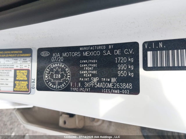 3KPF54AD0ME263848 KIA mpi nu