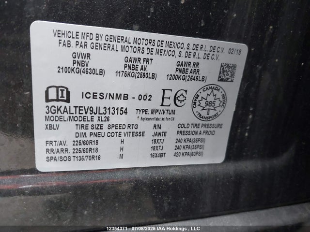 3GKALTEV9JL313154 GMC lyx - direct injection, vvt, fgt, turbo, alum, gen 1