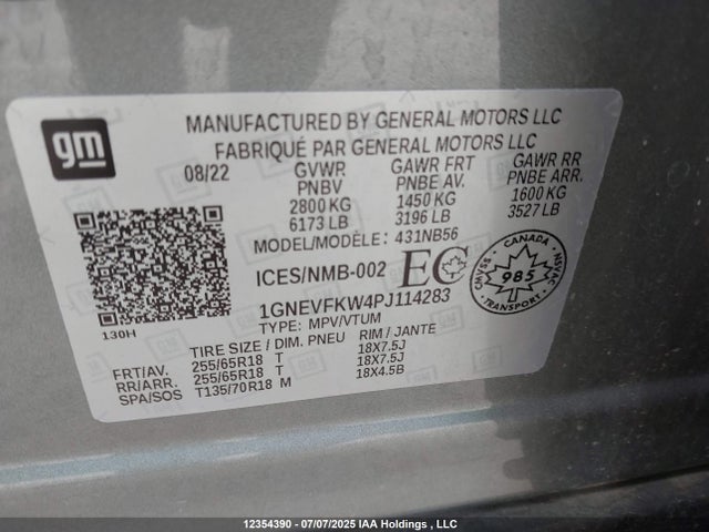 1GNEVFKW4PJ114283 Chevrolet lfy
