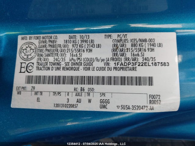 Ford 2014 2014 1FADP3F22EL187583 Image 9