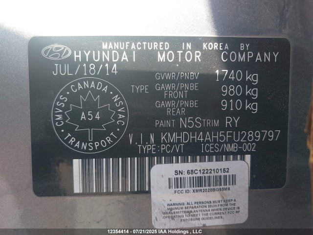 KMHDH4AH5FU289797 Hyundai dohc gdi nu
