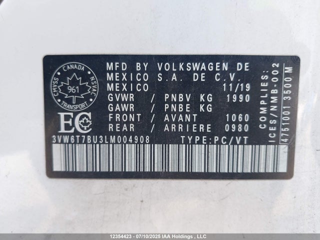 3VW6T7BU3LM004908 Volkswagen 2.0 tsi
