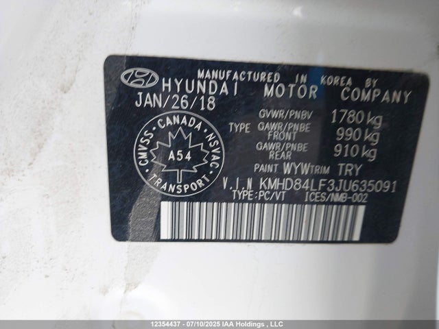 KMHD84LF3JU635091 Hyundai mpi nu