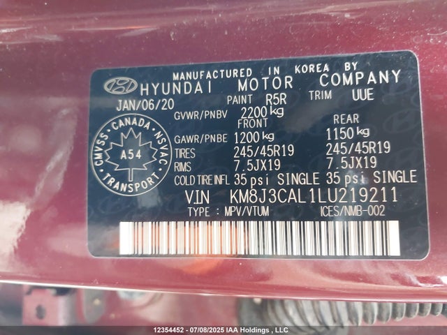 KM8J3CAL1LU219211 Hyundai gdi theta ii