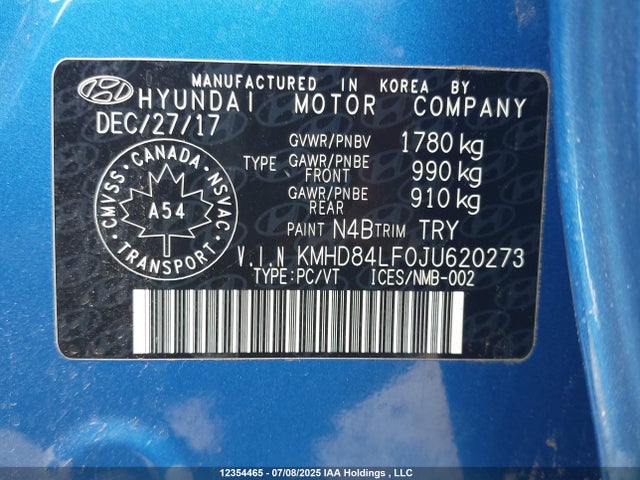 KMHD84LF0JU620273 Hyundai mpi nu
