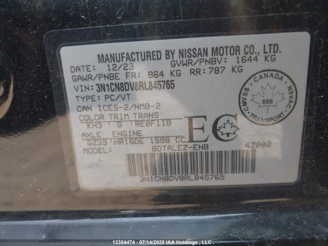 3N1CN8DV8RL845765 Nissan 2024