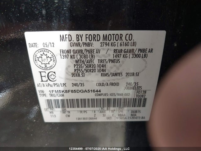 Aukcja sprzedaży 2013 Ford Explorer Limited, vin: 1FM5K8F85DGA51644, numer aukcji: 12354499