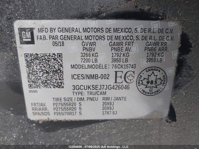 3GCUKSEJ7JG426046 Chevrolet l86 - sidi: spark ignited direct injection, vvt: variable valve timing, afm, e85 max, alum