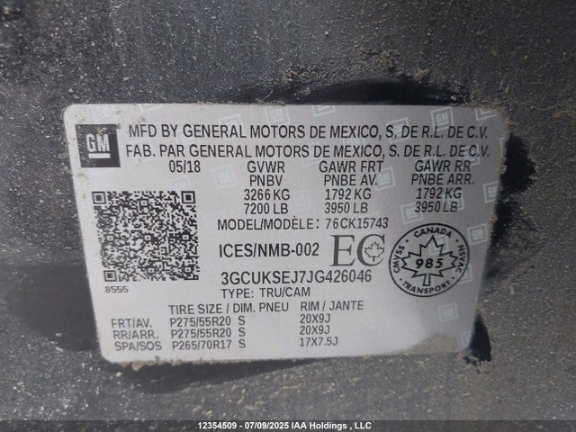 3GCUKSEJ7JG426046 Chevrolet l86 - sidi: spark ignited direct injection, vvt: variable valve timing, afm, e85 max, alum