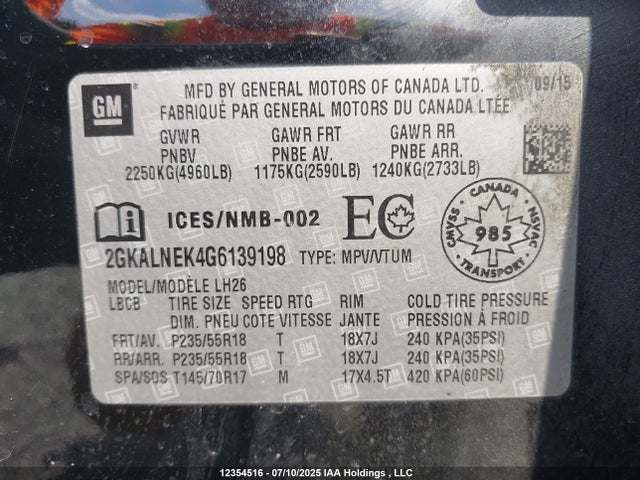 2GKALNEK4G6139198 GMC lea - e85 max, aluminum