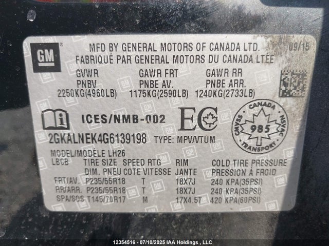 2GKALNEK4G6139198 GMC lea - e85 max, aluminum