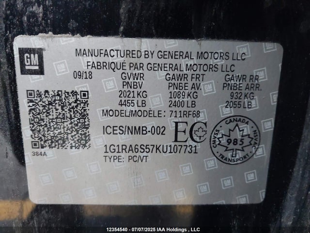 1G1RA6S57KU107731 Chevrolet l3a - direct injection, variable valve timing, hybrid, gen 1