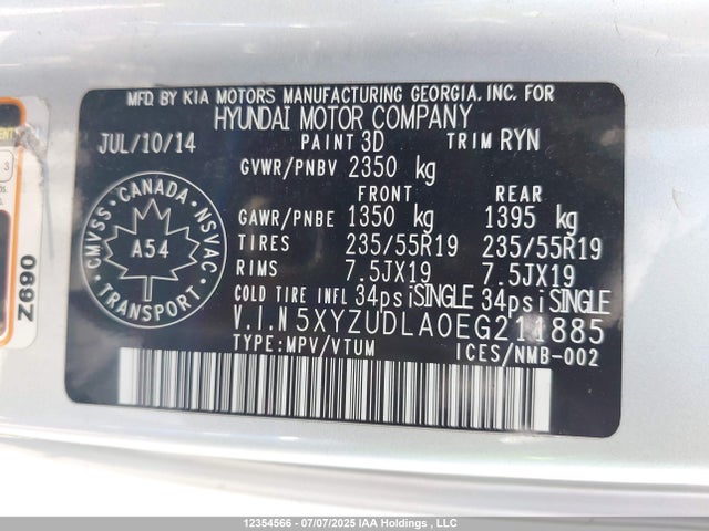 5XYZUDLA0EG211885 Hyundai t-gdi theta