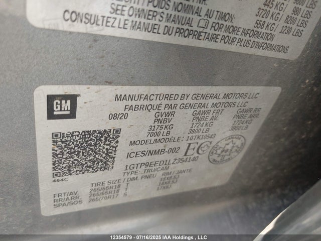 1GTP9EED1LZ354140 GMC l84 - di, dfm, alum, gen 5, var 2