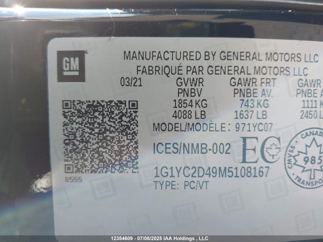 1G1YC2D49M5108167 Chevrolet lt2 - engine