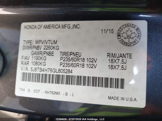 5J8TB4H76GL805284 Acura j35z2