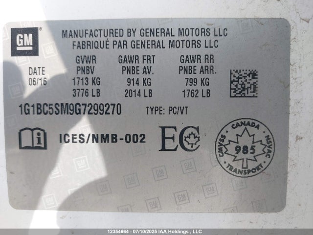 1G1BC5SM9G7299270 Chevrolet le2 - di: direct injection, alum, vvt, gen i, gmna