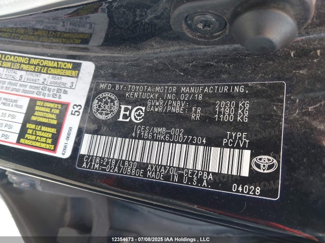 4T1B61HK6JU077304 Toyota a25a-fks