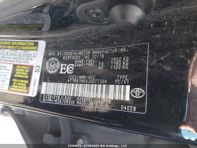4T1B61HK6JU077304 Toyota a25a-fks
