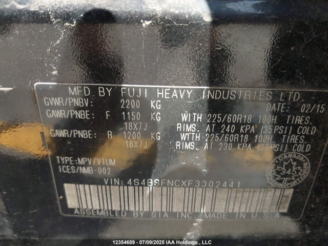 4S4BSFNCXF3302441 Subaru 3.6l c0