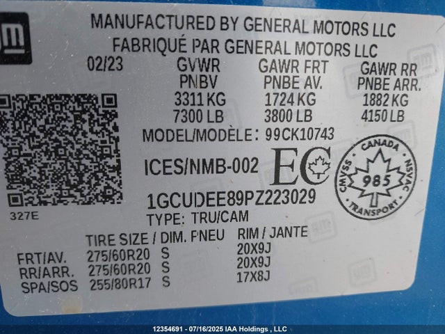 1GCUDEE89PZ223029 Chevrolet lz0