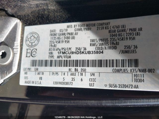 1FMCU9HD5KUB35804 Ford 1.5l gtdi sigma w/premium fuel
