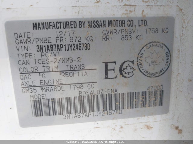 3N1AB7AP1JY246780 Nissan Sentra