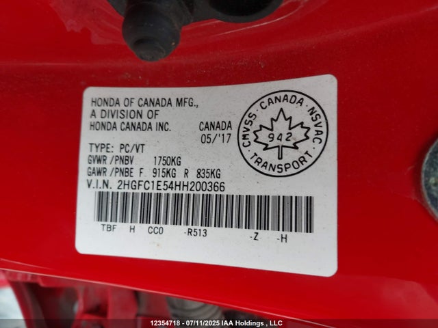 2HGFC1E54HH200366 Honda l15b7