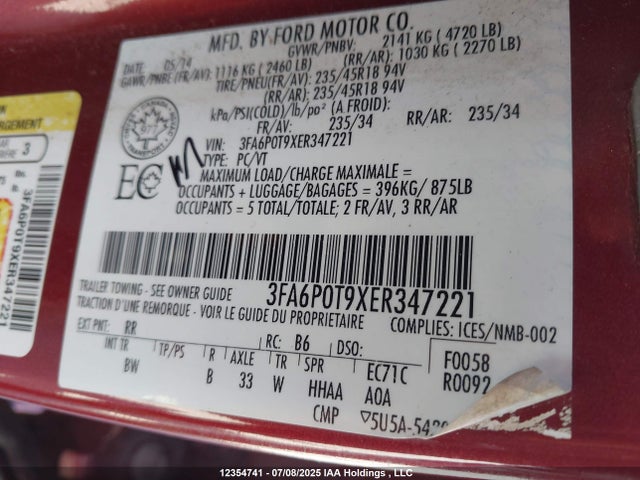 Ford Fusion 2014 3FA6P0T9XER347221 Image 18