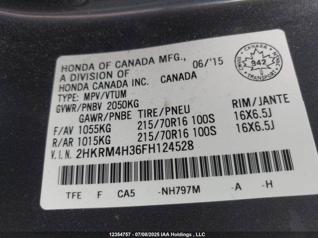 Honda k24w9 2015 2HKRM4H36FH124528 Image 9
