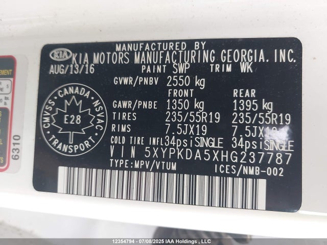 5XYPKDA5XHG237787 KIA 2017