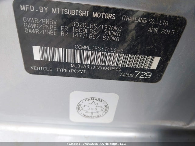 ML32A3HJ4FH049655 Mitsubishi 2015