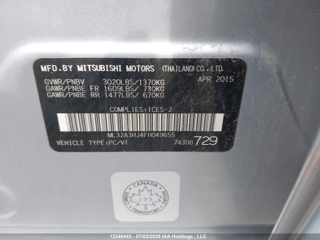 ML32A3HJ4FH049655 Mitsubishi 2015