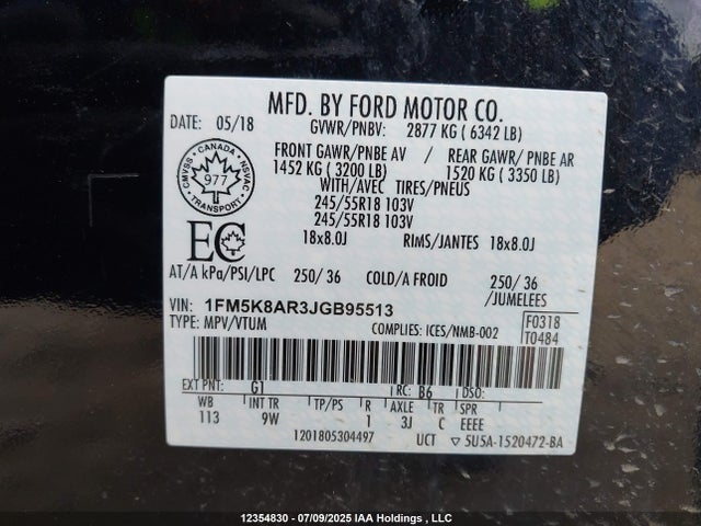 Ford 3.7l ti-vct 2018 1FM5K8AR3JGB95513 Image 9
