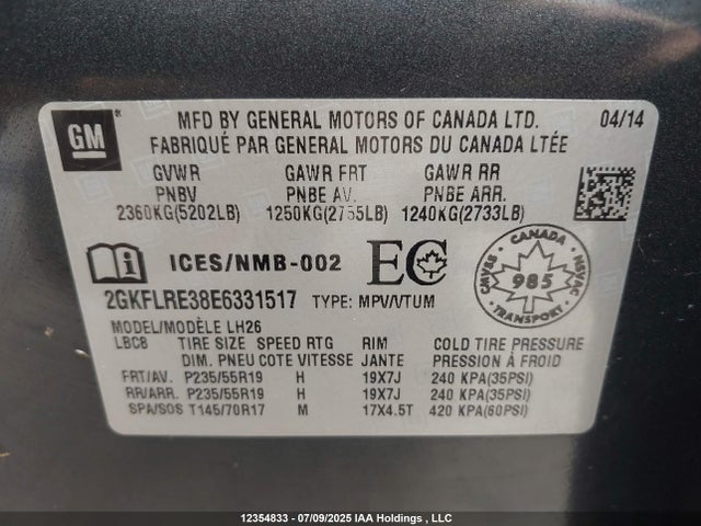 GMC lfx - vvt, e85 max, aluminum 2014 2GKFLRE38E6331517 Image 18
