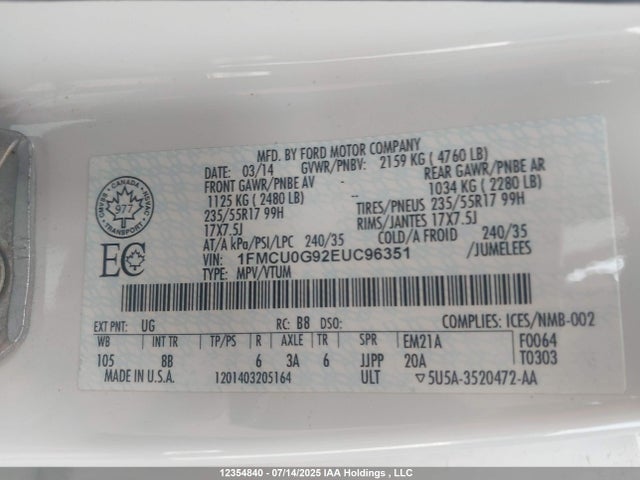 Ford 2014 2014 1FMCU0G92EUC96351 Image 9