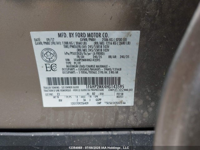 Ford 3.7l ti-vct 2017 1FAHP2MK4HG143595 Image 9