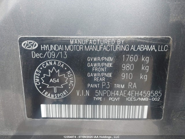 Hyundai dohc mpi nu 2014 5NPDH4AE4EH459585 Image 9