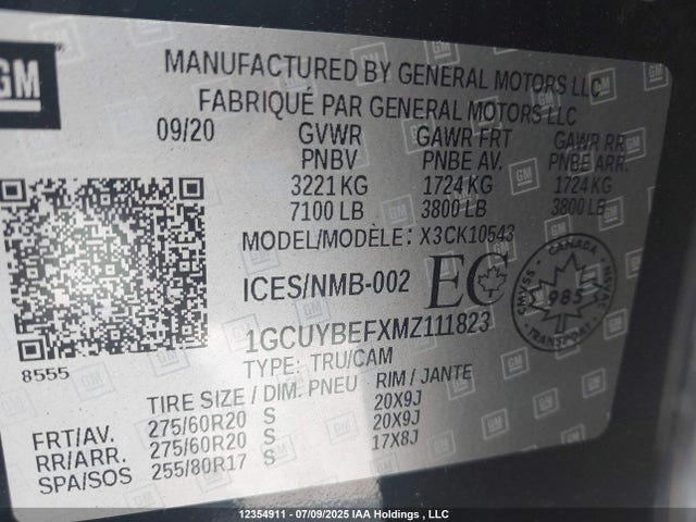 1GCUYBEFXMZ111823 Chevrolet l82