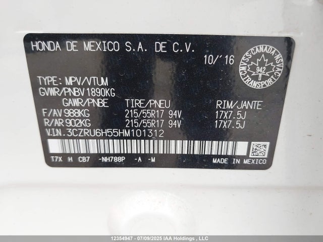 3CZRU6H55HM101312 Honda r18z9