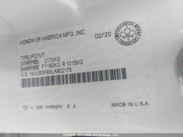 19UUB3F8XLA802176 Acura j35y6