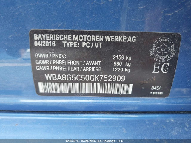 BMW 2016 2016 WBA8G5C50GK752909 Image 9