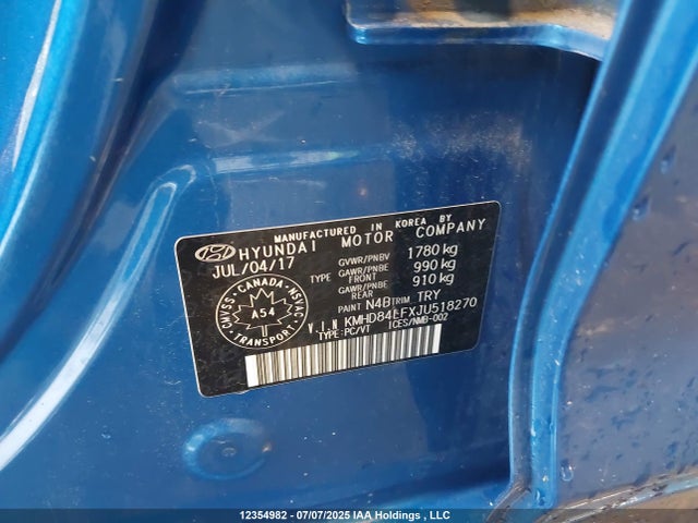 KMHD84LFXJU518270 Hyundai mpi nu