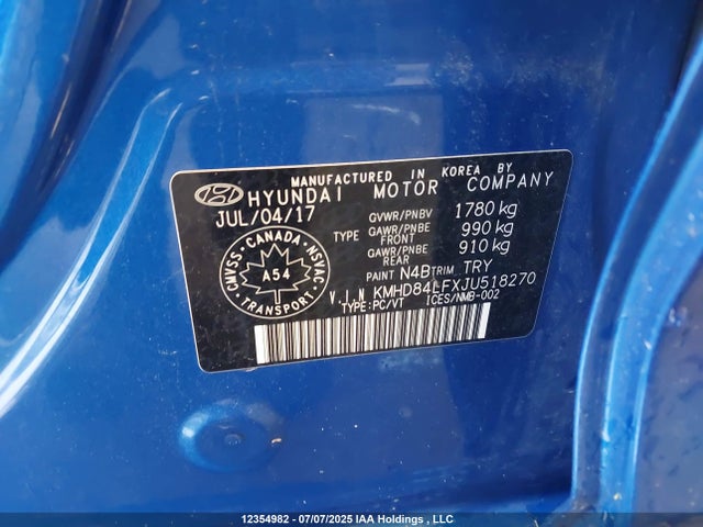 KMHD84LFXJU518270 Hyundai mpi nu