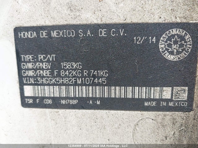 3HGGK5H82FM107445 Honda l15b1
