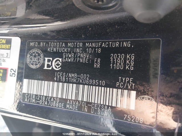 4T1B11HK7KU699510 Toyota a25a-fks