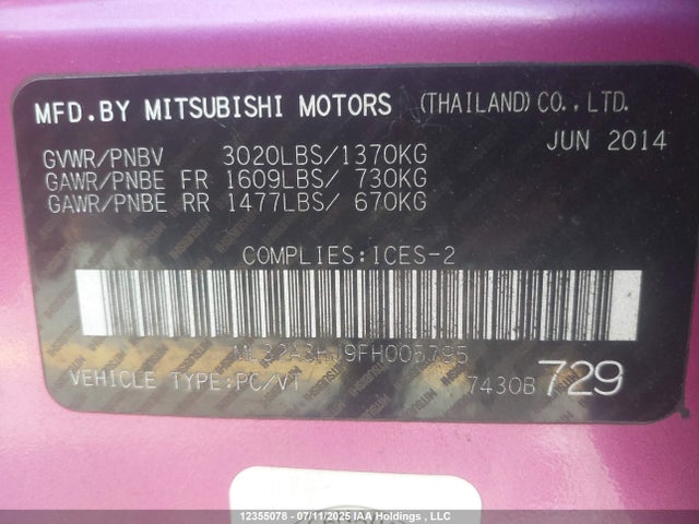 Mitsubishi 2015 2015 ML32A3HJ9FH005795 Image 9